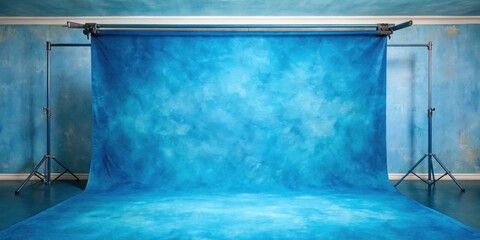 Blue painted canvas studio backdrop perfect for portrait photography sessions, blue, painted, canvas, muslin, fabric