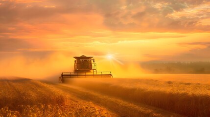 Fototapeta premium Harvesting at Sunset