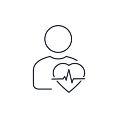 A person with a rapid heartbeat. Excitement. Anxiety.Vector linear icon isolated on white background.