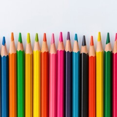 Fototapeta premium Row of Colorful Pencils on White Background