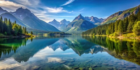 Serene lake nestled among towering mountains , nature, landscape, peaceful, reflection, water, calm, majestic, scenic
