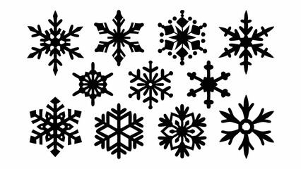 Fototapeta premium Snowflake silhouettes set. Snowflake symbols. Snow icon. Vector illustration