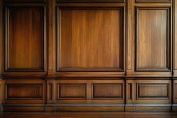 Classic cabinet wall of brown wood panels wallpaper, ai