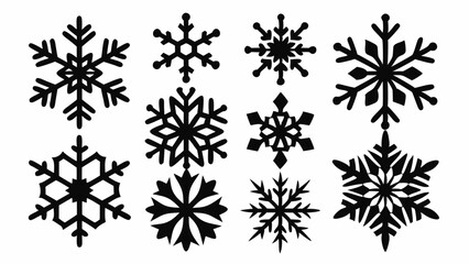 Fototapeta premium Snowflake silhouettes set. Snowflake symbols. Snow icon. Vector illustration