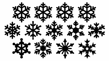 Snowflake silhouettes set. Snowflake symbols. Snow icon. Vector illustration