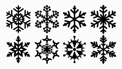 Snowflake silhouettes set. Snowflake symbols. Snow icon. Vector illustration