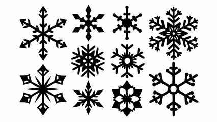 Snowflake silhouettes set. Snowflake symbols. Snow icon. Vector illustration