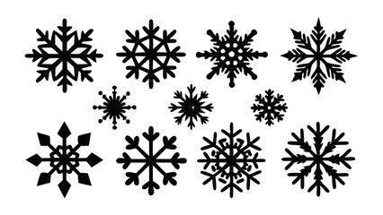 Fototapeta premium Snowflake vector elements set, snowflake silhouettes