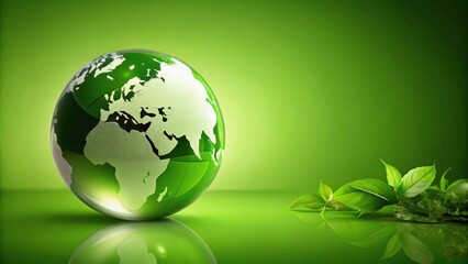 Obraz premium Green globe with leaves symbolizing eco-friendly and sustainable initiatives, green, globe, leaves