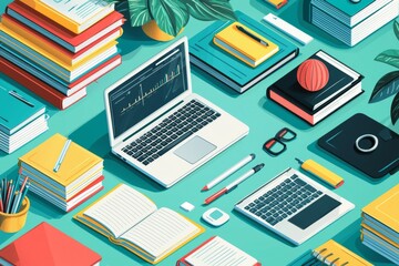 Illustration of educational learning tools set on table created with Generative AI