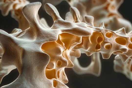 A close-up microscopic view of an enchondroma, a benign bone tumor characterized by the abnormal growth of cartilage within the bone. The image showcases the unique structure of the tumor, highlightin