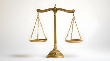 Golden scales in perfect balance, centered on a clean, neutral background, representing fairness and impartiality in the justice system 