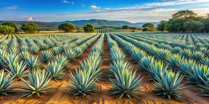 Agave plant field for tequila production, agave, field, landscape, tequila, production, Mexico, farm, agriculture, blue agave