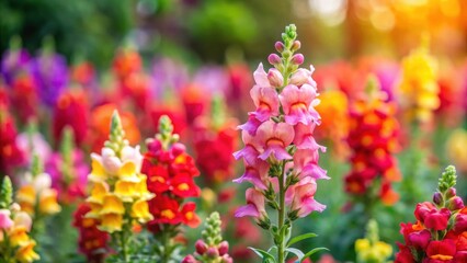 Obraz premium Vibrant, colorful Snapdragon flower blooming in a garden, Snapdragon, Antirrhinum majus, colorful, vibrant, blooming, garden