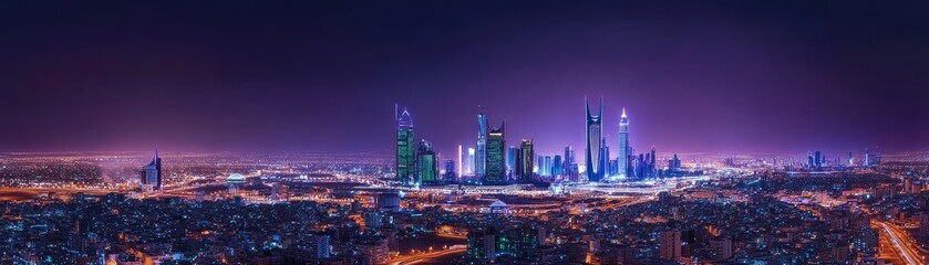 Riyadh Skyline at Night A Panoramic View of the City's Iconic Buildings, Riyadh , Saudi Arabia , skyline , cityscape , night