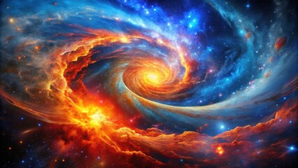 Vibrant cosmic nebula with swirling blue, red, and orange hues against a starry background showcasing the beauty of the universe