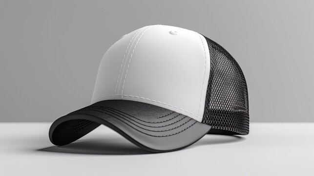 mock up of trucker hat in store, displayed on mannequin, store background with accessories rack