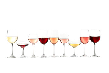 PNG, glasses with wine drink, isolated on white background.