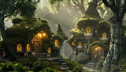 Fototapeta premium Fantasy Elf village in the wood
