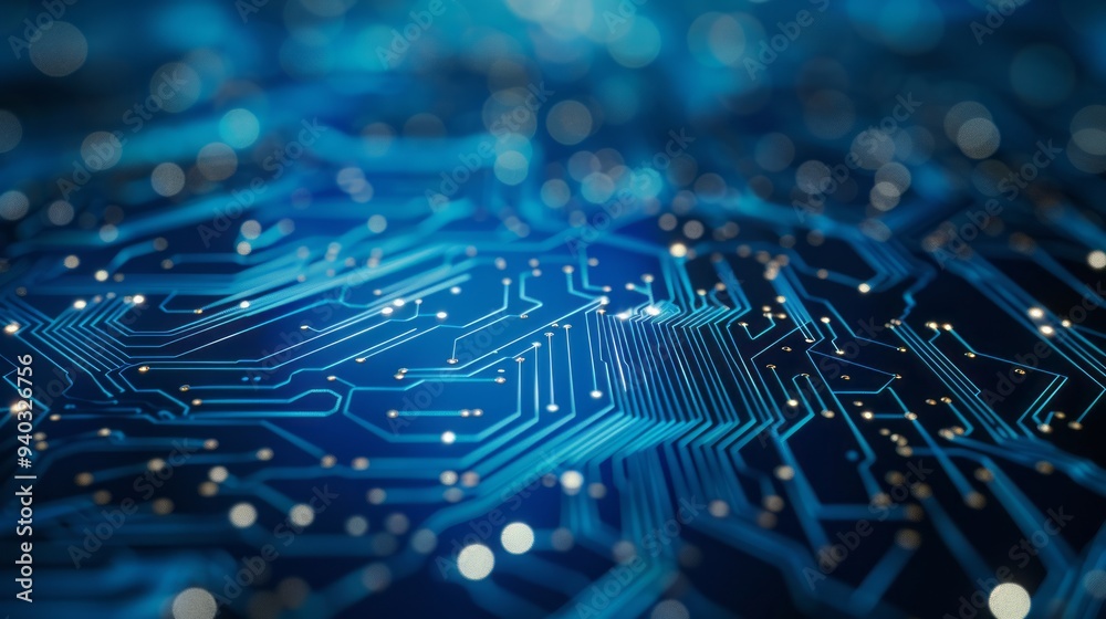 Poster abstract technology background with futuristic blue circuit board design featuring network lines and