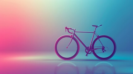 A sleek, black road bike stands against a vibrant gradient background of pink and blue, symbolizing speed, freedom, and the pursuit of adventure. The minimalist design emphasizes the bike's elegant fo