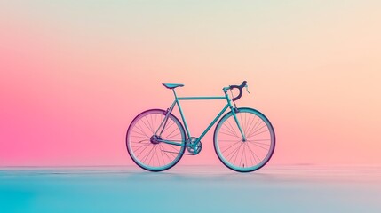 Fototapeta premium A sleek, silver bicycle stands alone against a vibrant gradient background, evoking a sense of freedom, simplicity, and modern design. The minimal composition and clean lines create a calming and styl