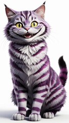 Cat a purple stripes with scary wide smile isolated on white