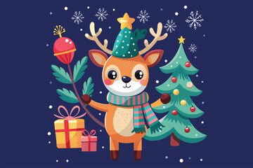 Fototapeta premium Best cute deer is celebrating Christmas day Art Illustrations vector 39.eps