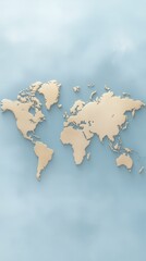 A map of the world is drawn on a blue background