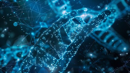 3D illustration of a DNA strand, depicting a complex and intricate network of genetic code.