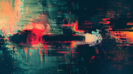Fototapeta premium Digital glitch frame with pixelated screen display error, abstract distorted background with vibrant rgb noise and static interference, perfect for tech themes, cyberpunk concepts, and futuristic visu