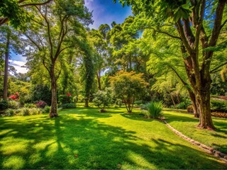 A tranquil haven, the green oasis unfolds with verdant lawns, lush foliage, and towering trees, inviting serenity and reprieve from the urban bustle.