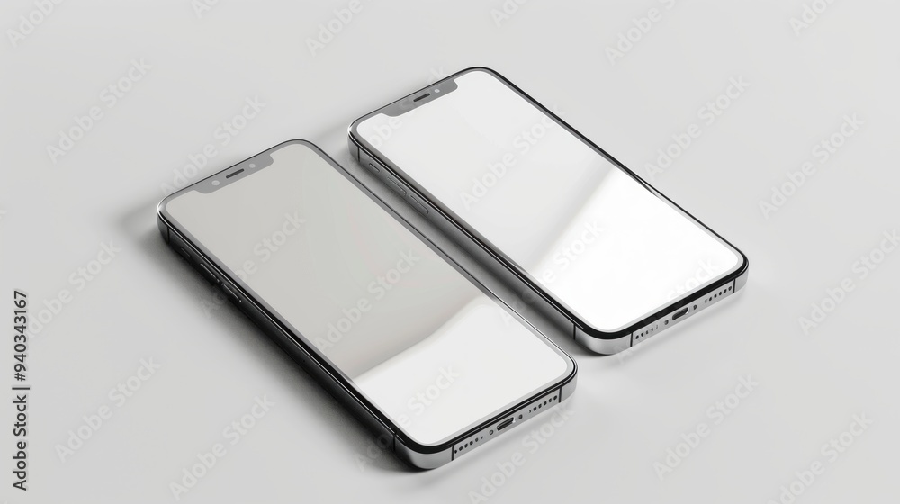 Poster isometric smartphone set collection displaying different angles including left, right, front, and to
