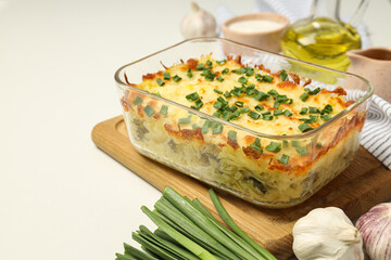 Concept of tasty and delicious homemade food - potato casserole