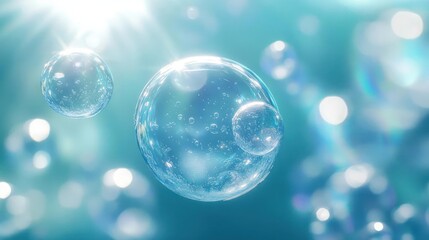 A beautiful scene of bubbles floating in a blue,