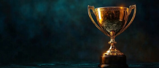 Golden Trophy on Dark Background: Success and Victory Concept Banner