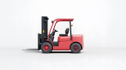 Fototapeta premium A forklift centered on a clean white background, with no distractions, showcasing the vehicle's design and functionality