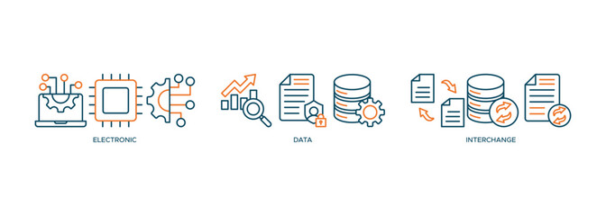 EDI icon vector illustration banner web concept for electronic data interchange of business documents standard format with a cloud server, exchange, database, file, chart, automation, and process