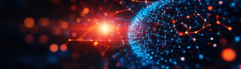 Obraz premium Abstract representation of a digital network with bright nodes and vibrant connections, symbolizing technology and innovation.