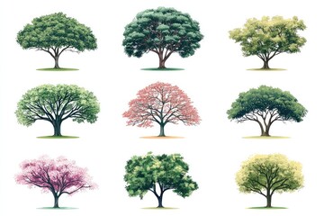 Fototapeta premium Collection of colorful tree illustrations for nature themes