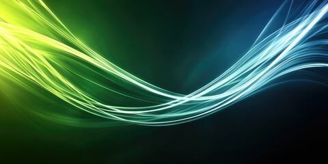 Naklejka premium Abstract Green and Blue Light Waves on Black Background