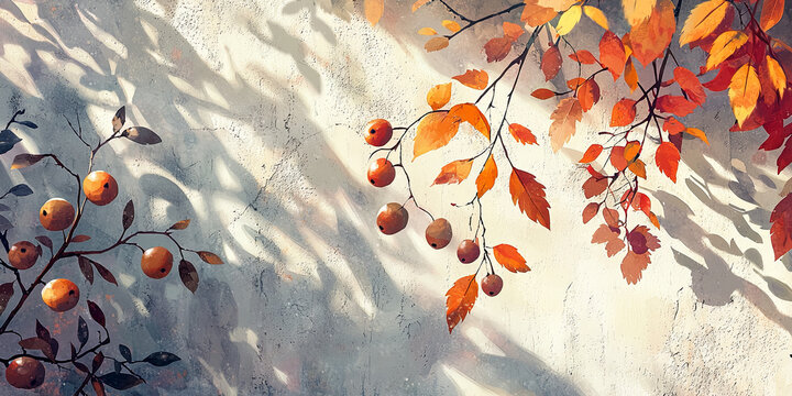 The leaves of various colors fall to the ground, generative AI