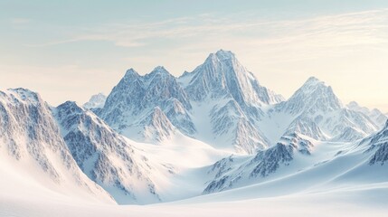 Obraz premium Snow-covered mountain range under a pale winter sky, tranquil and serene alpine landscape scene