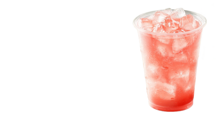 Refreshing Red Drink with Ice Cubes in Plastic Cup