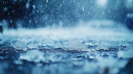 Hailstorm with ice pellets hitting the ground, severe weather, frozen precipitation