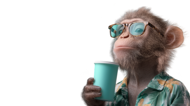 Cool Monkey Drinking Coffee in Sunglasses and Hawaiian Shirt - Powered by Adobe
