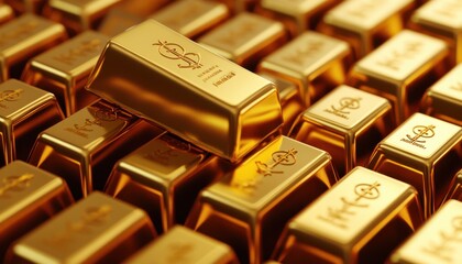 Close-up view of shiny gold bars showcasing wealth and luxury, perfect for financial and investment themes.