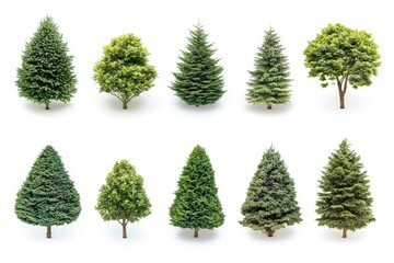 Fototapeta premium Collection of various trees on a white background
