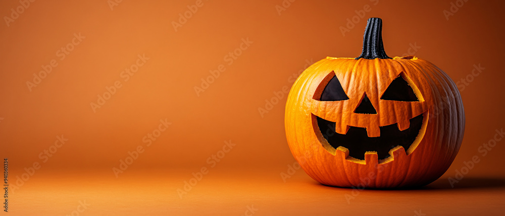 Wall mural halloween jack o lantern on orange background, used for halloween banner design