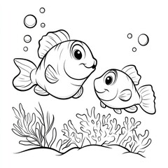 Fototapeta premium Cartoon Fish Pair in Coral Reef Illustration